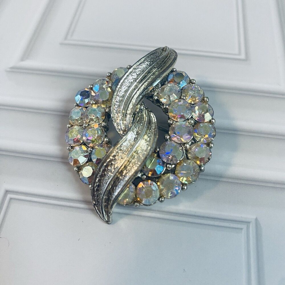 Vintage Signed Coro Iridescent Rhinestone Brooch